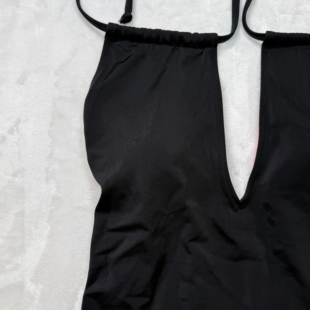 PINK Victoria’s‎ Secret Black One Piece Swimsuit Deep V Open Back Large